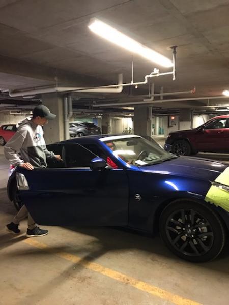 Here I am on April 26th 2019 checking out my new taped up 370z ready for the drive home.