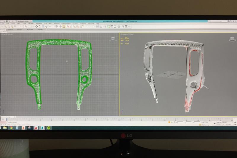 Reconstructing dash from the 3d scan. Soon we will be fitting the new dash to the monitor model.