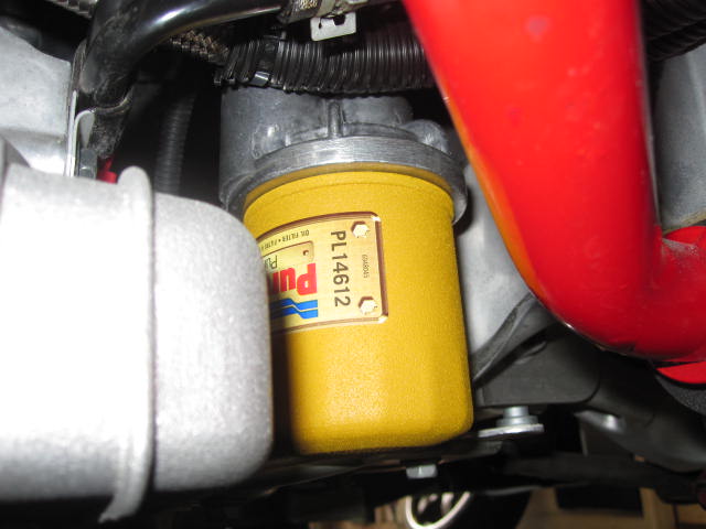 Purolator pure one,one of the best oil filters you can buy,plus GTM supercharger oil filter relocation spot
