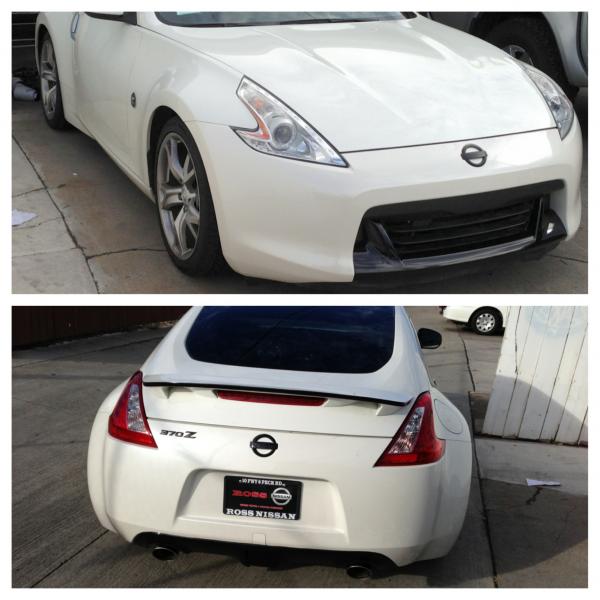 vinyl wrapped front lip, rear spoiler, roof and rear diffuser