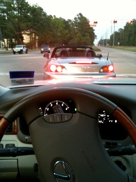 My buddy's S2K the day he picked it up, viewed from the driver's seat of my old Lexus LS430.