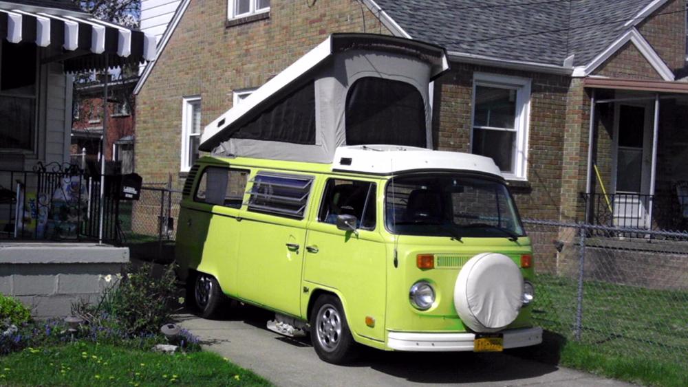 camper top popped on the 74' westfalia, lowered Porsche wheels, Porsche 914 engine swap