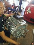 ENGINE BUILDER RON MEASURING OUT ALL CLEARANCES ON THIS JTRANBUILT BOTTOM END CAPABLE OF 850HP