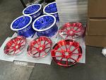 red white and  blue. Forged 2 piece wheels. Made in the USA
