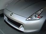 370Z Silver Front - Front spoiler delete, Front splitter installed, CF Nissan badge inserts in place