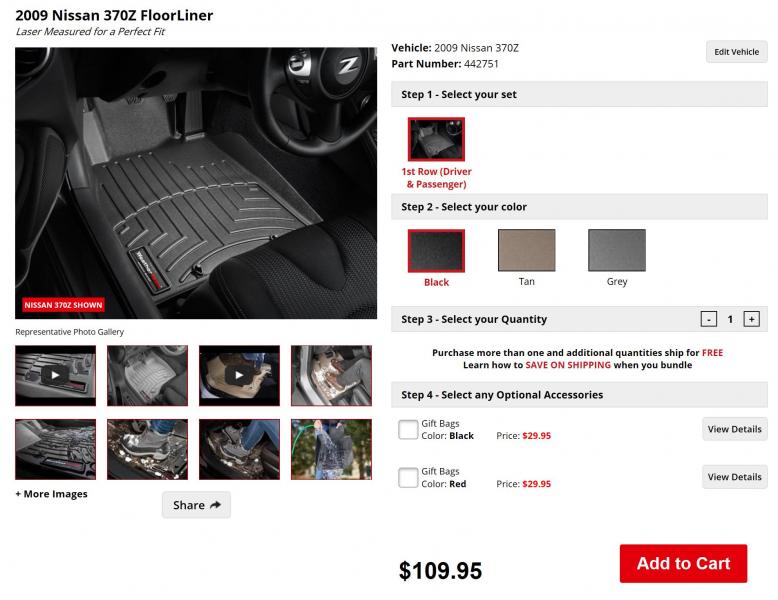 WeatherTech Retail Cost 370Z Floormats