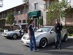 Pre-show set up.  My Skyline 350GT next to the Delorean Time Machine.