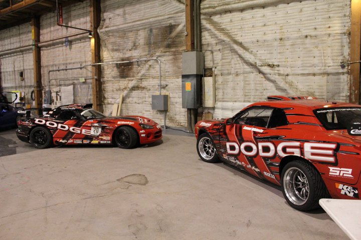 Samuel Hubinette's race team brought up their Formula Drift cars.