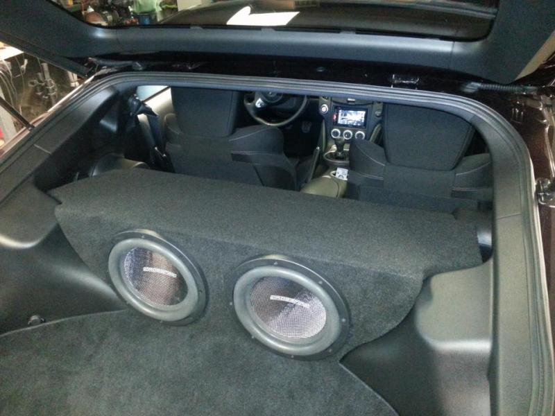 370Z Crossfire subs, speakers, Pioneer Head unit. Had to swap out the Pioneer3500 and downgrade to the 1400 so I can get on the Sirius network. XM kept cutting out constantly. All new head units are Sirius/XM instead of SatReady which means you can bet you'll be on XM. Had the FM power antenna module replaced, still no improvement. Going with an external(inside/above rear view mirror w/ a booster at the head unit...hopefully that will do it. System hits hard and clean, I love it.
