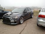 EVO X Volk SF Challenge wheels, CF real roof from AMS, EVO VIII wing, ARC intercooler, HKS parts, neochrome lugs, hood, etc.