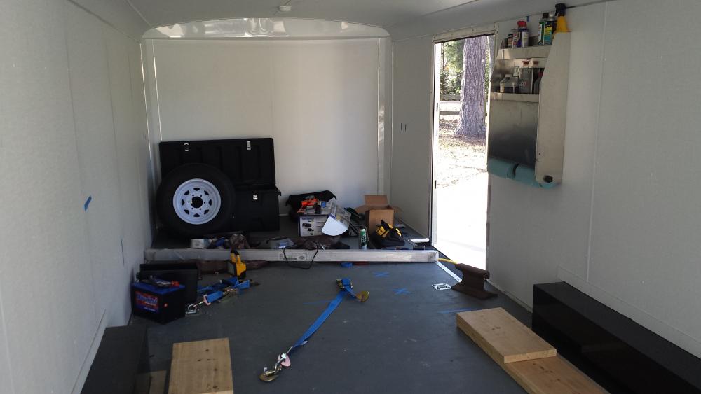 All the junk in the trailer from/for install work, + pitpal cabinet installed!