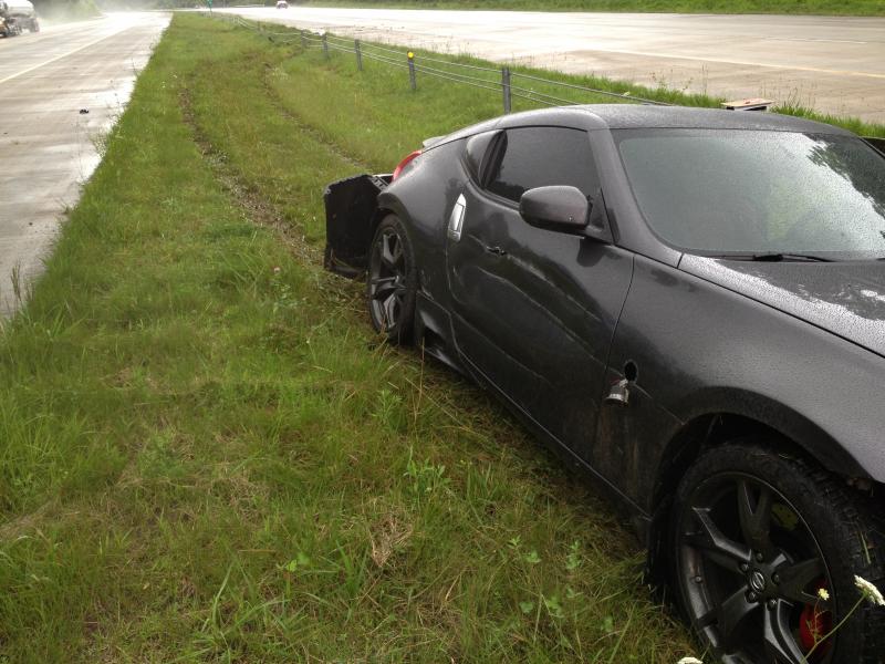 Guard rail post ripped alongside.....wheel track view from car....