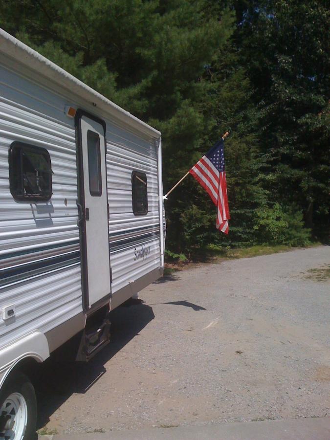 Had some time this afternoon to add a Flag mount to the trailer and replace the broken one on the house.